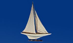 Wooden Masted Pond Yacht on Stand, 40 inches high, 31 inches wide.