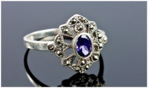 Silver Dress Ring Set With Amethyst And Marcasite.