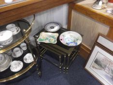 Contemporary Brass Framed Nest of Three Tables, all glass topped, together with a brass framed