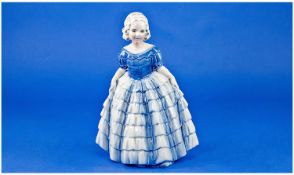 Katzhutte Figure of a Crinoline Lady. Blue and green colourway, c.1930`s. Stands 8 inches tall.