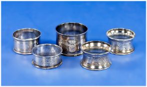 A Collection Of Silver Napkin Holders, 5 in total. Various sizes & hallmarks. Chester 1923,