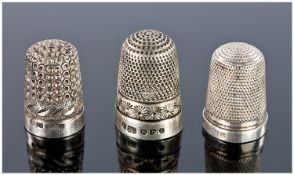 Three Silver Thimbles, All Fully Hallmarked. Two Charles Horner Chester.