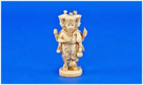 Indian Fine 19th Century Ivory Figure of The Three Buddhas, stands 4.5 inches high.