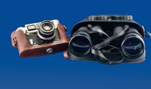 Pair of Cased Binoculars, `Mark Scheffel Vergutete Optik, Blickfield 14`, with strap, together with