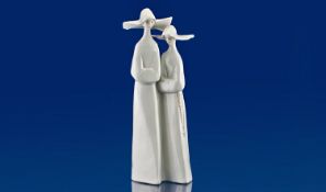 Lladro Figure `Nuns` Model number 4611. Issued 1969. 3`` in height. Excellent condition.