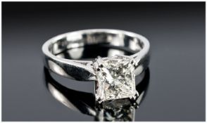 18ct White Gold Diamond Solitaire, Set With A Modern Princess Cut Diamond, In A Four Claw Setting,