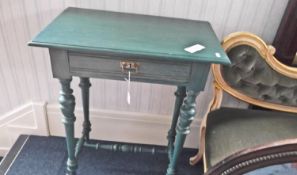 Small Green Painted Side Table, fitted with a single drawer.