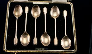 Set of Six Silver Coffee Spoons, hallmarked for Birmingham 1936, boxed, weighing 44.7 grams.