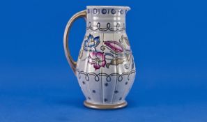 Charlotte Rhead Bursley Ware 1930`s Jug, stylised floral decoration, pattern TL96; 9 inches high