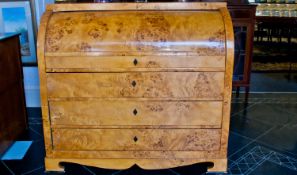 Biedermeier Roll Top Cylinder Bureau, veneered in birds eye maple, probably mid 19th century, the