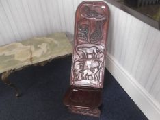 African Style Mahogany Knock Down Hall Chair, the seat slotting into the back and forming a chair,