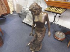 Unusual Bronze Fountain In The Shape Of A Mermaid, with jumping 3 fish water spouts. 41`` in
