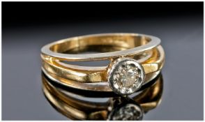 18ct Gold Diamond Set Ring, Two Tone Shank Set With A Illusion Set Round Diamond, Partial Hallmark,