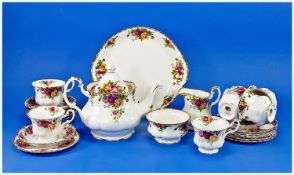 Royal Albert `Old Country Roses` Part Tea Set, tea pot, sandwich plate, cups and saucers, milk jug