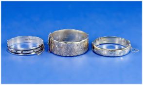 Vintage Silver Bangles 3 in total. Various dates & sizes. Hallmarked Birmingham 1964 & 1975 &