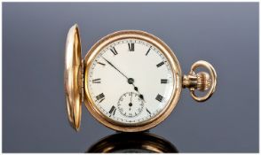 Waltham Gold Plated Demi Hunter Pocket Watch, White Enamelled Dial With Roman Numerals And