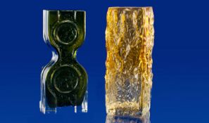 Two Whitefriars Glass Vases, one with a waisted middle, the front with upper and lower sections,