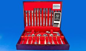 Oneida Delux Stainless Steel 44 Piece Canteen of Cutlery, boxed with 50 year guarantee certificate.