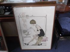 Framed Art Print of A 1930`s Lady. Signed in margin AH Grafik AB and Phillip Noaja. lower right.