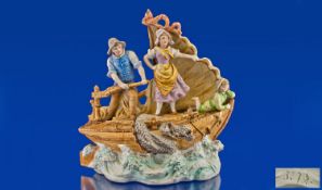 German Bisque Fisherfolk Figure Group, showing a couple and a child in 19th century country dress