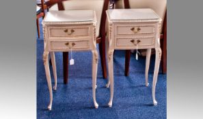 Pair of Contemporary Bedside Tables, in the French taste, each glass topped, comprising two drawers