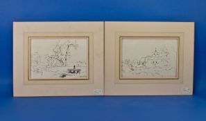 Benjamin Williams Leader RA (1831 - 1923) Two Pencil Drawings, 1. A Norman Church 7 inches x 10