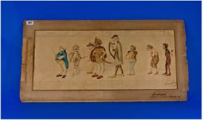 Large Watercolour Drawing of Characatures of Dignity, Grammar, Painting etc etc. Signed and dated