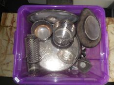 Box Containing a Collection of Silver Plated Ware, including galleried tray and basket