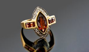 9ct Gold Diamond And Gemset Dress Ring, Fully Hallmarked, Ring Size N.