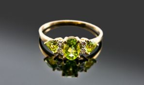 9ct Gold Dress Ring, Set With Diamond Spacers, Hallmarked, Ring Size Q.