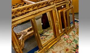 Gilt Framed Mirror 42 by 30 inches, bevelled edge together with 2 gilt picture frames 35 by 30 and