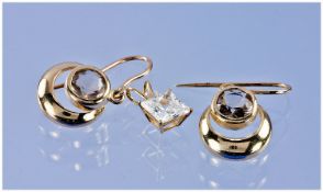 Pair Of 9ct Gold Earrings, Set With Round Faceted Stones, Together With An 18ct Gold Pendant. All