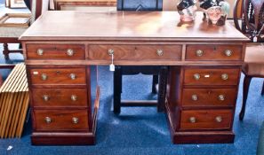 Late Victorian Mahogany Pedestal Desk, the top with leathered writing surface, tooled to edge with