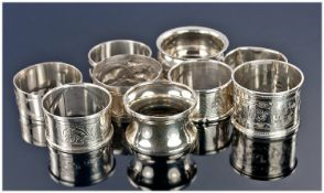 Silver Napkin Holders, various dates, makers and sizes. 9 in total. All fully hallmarked. 131.7