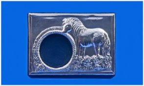 Equestrian Interest. An Unusual Silver Horizontal Rectangular Photo Frame which features in relief