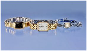 Three Wristwatches. 1. Rotary Gents Wristwatch, gold plated strap. 2. Rotary Ladies Wristwatch,