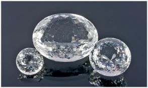 Collection Of Three Large Faceted Crystal Quartz Stones, Largest 59 x 45mm, Total Weight Approx