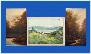 Vernon Ward Framed Print, Titled Light Of The Highlands, 13½ x 18½ Inches. Together With Two