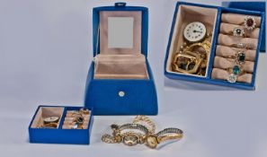 Small Mixed Lot Of Jewellery Comprising Ladies Wristwatches, Two Pairs Of 9ct Gold Hoop Earrings,