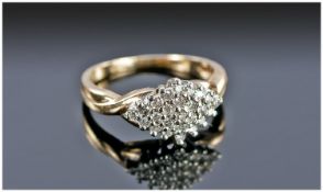 Ladies 9ct Gold and Diamond Set Cluster Ring, stamped 9ct. Diamond of good colour.