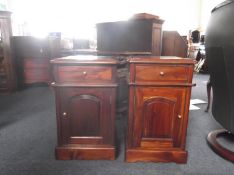 Pair of Modern Mahogany Bedside Pedestal Cabinets, each with a single drawer over single door,