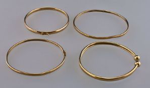 9ct Gold Bangles (4) in total. All fully marked, 14.5 grams.