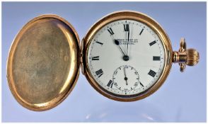 Waltham Traveller 10ct gold plated full hunter pocket watch guaranteed to be of two plates of 10 ct