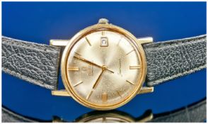 Gents Vintage Omega 18ct Gold Cased Automatic Seamaster Wrist Watch. Supported on a leather strap.