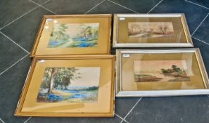 Four Watercolours comprising two pairs of River Landscapes, one by M Gossard and one by J Eastwood.