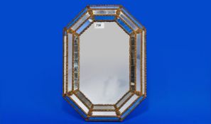 Small Wall Mirror, the frame with glass mosaic work, oblong hexagonal form.