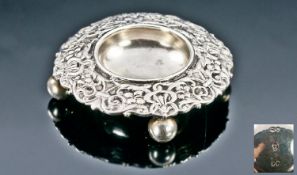 Victorian Very Fine Silver Table Salt raised on 4 ball feet with Nordic Style Borders. Hallmark