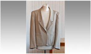 Jaeger Ladies Beige Wool Jacket, single button fastening, long collar with low revers, 2 patch