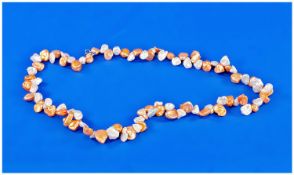 Apricot and White Keshi Pearl Necklace, brilliant high natural lustre, organic shaped, freshwater