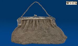 Ladies Silver Framed Mesh Purse, Embossed Floral; Design, Fully Hallmarked For Birmingham i 1908,